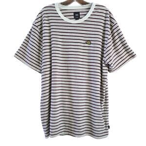 VANS Vintage Terry Cloth Striped Crew Neck Shirt Men's Sz XL Beige Burgundy